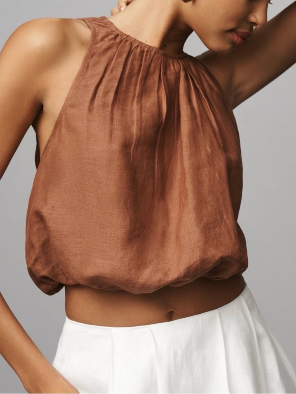 Anthropologie Linen Crop Bu/